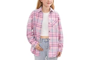Noomelfish Girls Plaid Flannel Oversized Shirt Teen Long Sleeve Button Down Blouse Tops (7-14 Years)