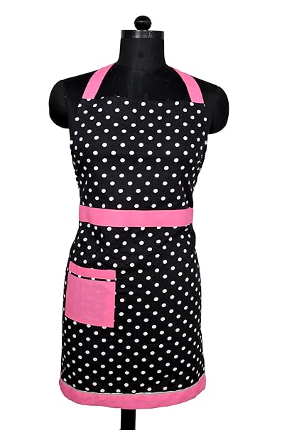 Switchon Polka Prints Free Size Waterproof Cotton Apron,Black,23 In,Cotton