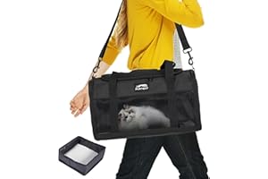 FURTENT Cat Carrier with Foldable Litter Box for Large Cats and Small Dogs Medium Animal Rabbit Puppy Soft Pet Carrier Portable Airline Approved, Travel for Comfort - Fits Pets Up to 16 lbs - Black