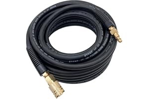 SYXQT Hybrid Air Hose 1/4-Inch x 50FT，Air Compressor Hose 300 PSI Heavy Duty, Lightweight, Kink Resistant, All-Weather Flexibility with 1/4-Inch Industrial Air Fittings and Bend Restrictors,Black