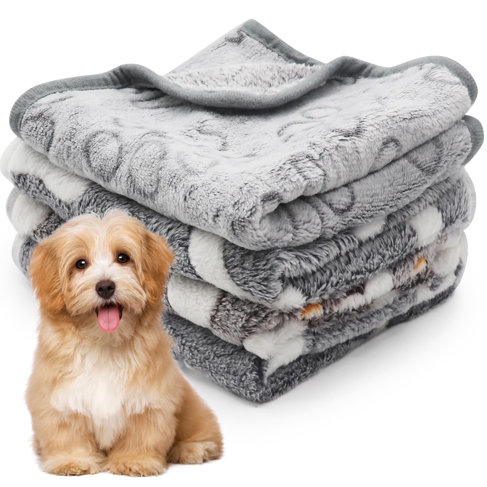 Saier tbo 4Pcs Fluffy Dog Blanket, Washable Warm Puppy Blankets with Cute Pattern Soft Coral Fleece Pet Blankets for Dogs & Indoor Cats Sofa Bed Protection