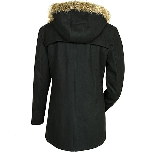 Alpine Swiss Duffy Womens Black Wool Coat Fur Trim Hooded Parka