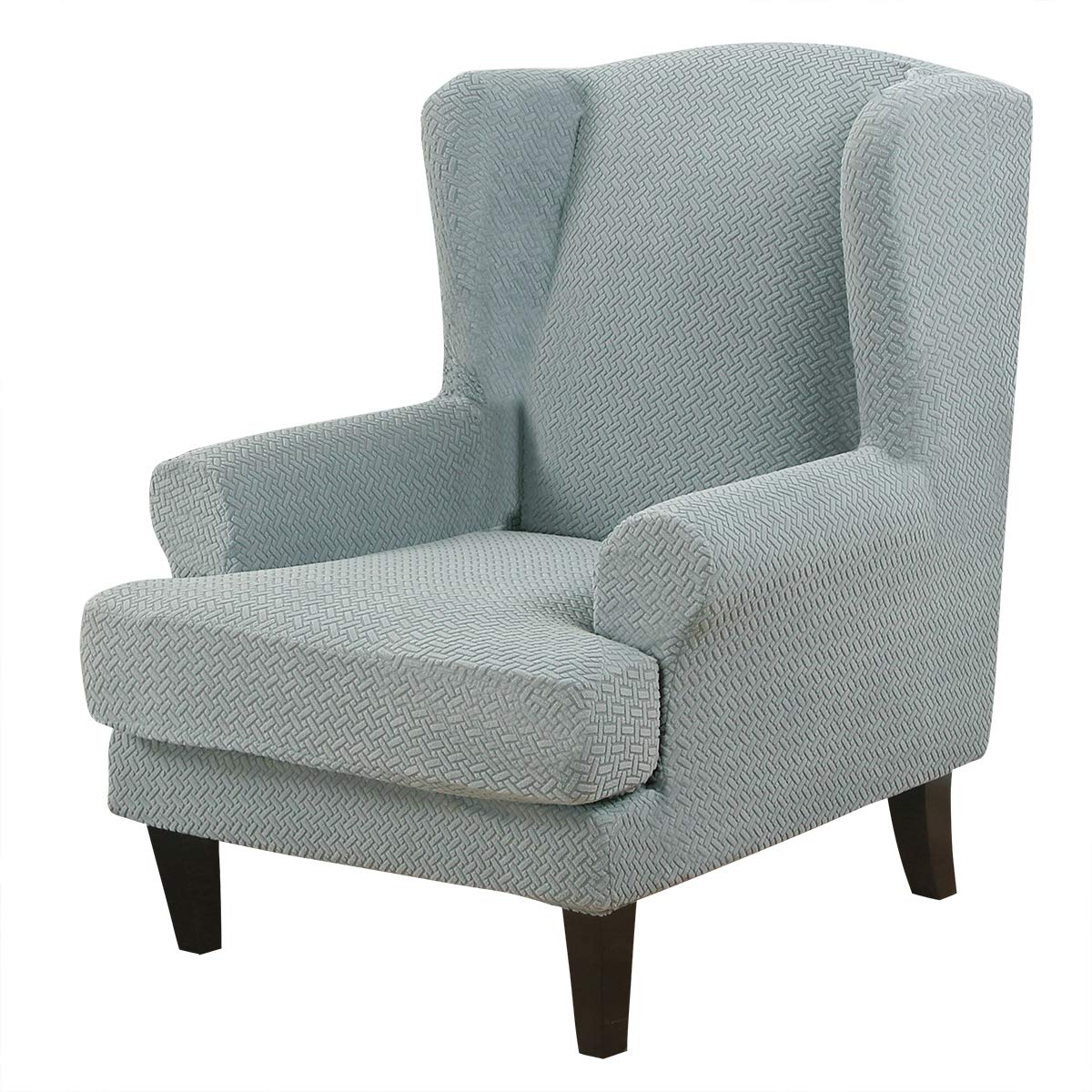 ele ELEOPTION Wingback Chair Cover 2-Piece Stretch Jacquard Wing Chair Cover Twill Wing Chair Slipcover Solid Colour Armchair Cover Washable & Anti-wrinkle Sofa Cover Furniture Protector(Light gray)