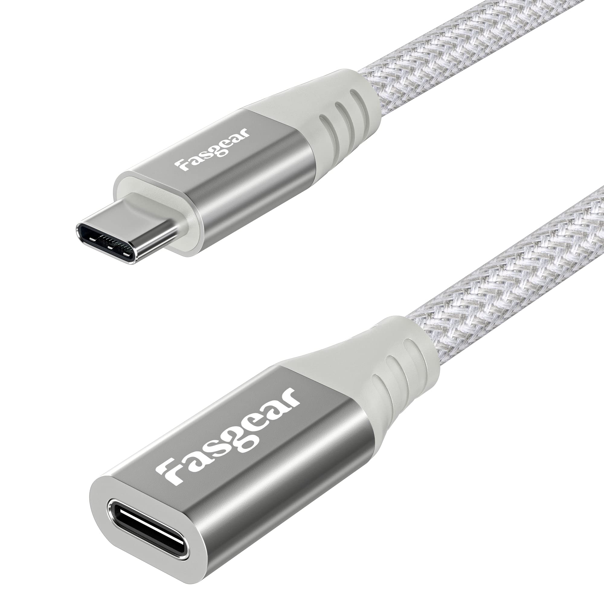 Fasgear USB C Extension Cable: Type C Male to Female Extender Cord Compatible for Magsafe Charger | Mag safe Wireless Charging | All Type C 2.0 devices (3ft, White)