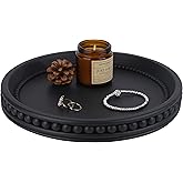 Vixdonos Bead Style Decorative Tray,Round Concrete Tray for Coffee Table Centerpiece,Circle Desktop Organizer for Home Decor,