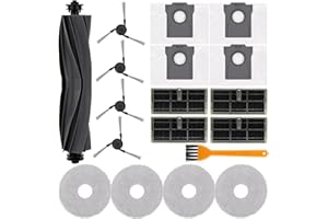 SGIZOKU Replacement Parts Accessories Kit for Dreame L40 Ultra / X40 Ultra / X40 Master and for MOVA P10 Pro/ P50 Pro Ultra Robot Vacuum - 1 Rubber Main Brushes 4 Dust Bags 4 Mop Pads 4 Filters 4 Side Brushes