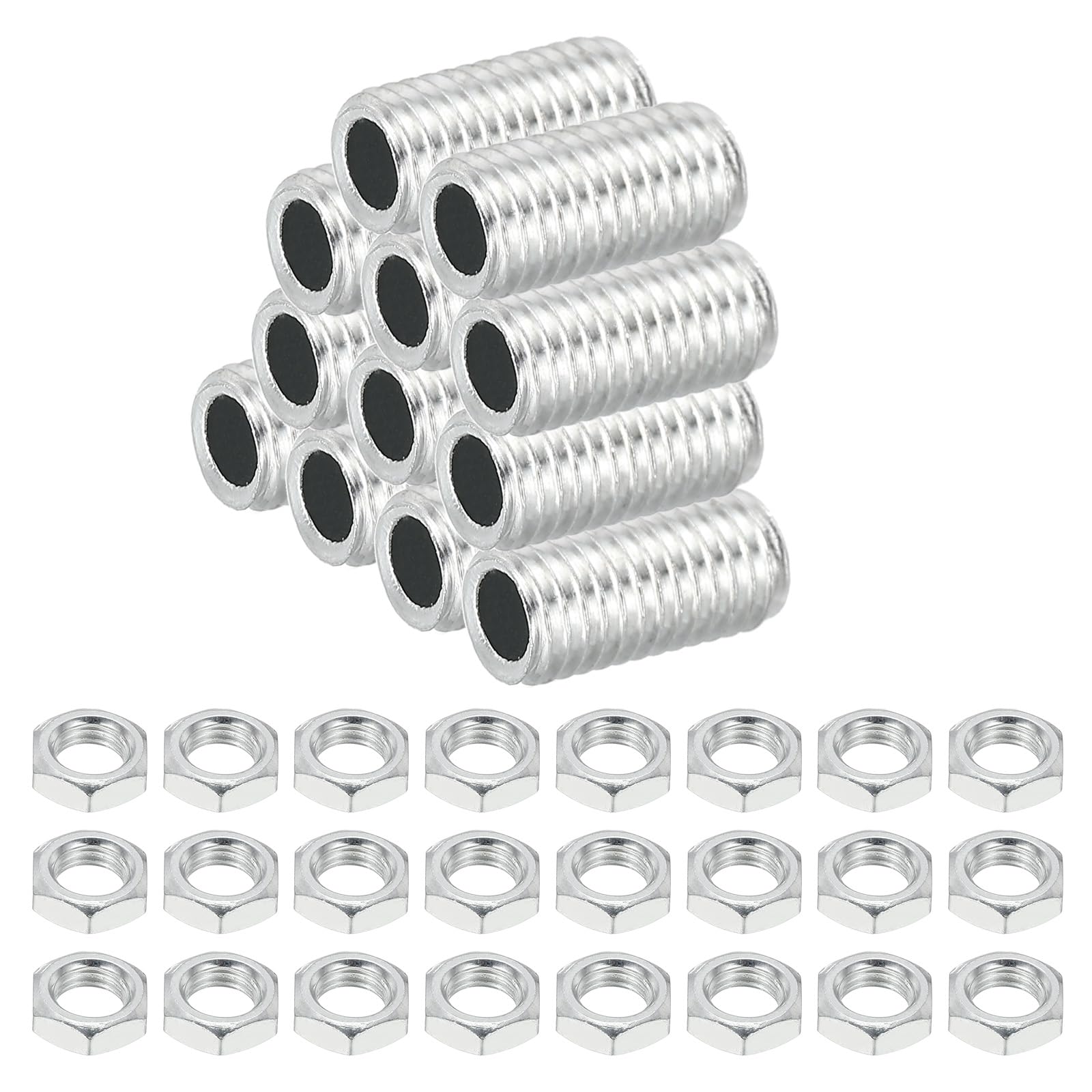 PATIKIL M8 Fine Thread Carbon Steel Lamp Pipe With Nut, 12 Set 20mm/0.79" Hollow Tube Thread Adapter Fasteners Hardware for Lamp Lights Chandelier Ceiling Light DIY, White Zinc Plating