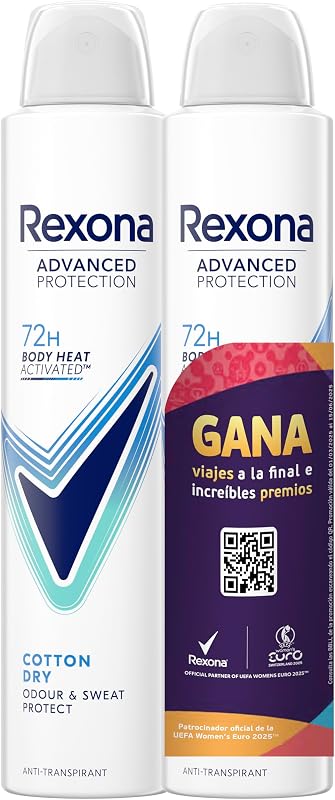 Rexona aerosol desodorante advance protection algodão seco 72h para mulheres 2x200ml