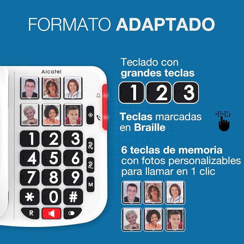 TMAX 10+ Telemóvel com fio para seniores - Teclas grandes - Amplificação de áudio - Teclas para fotografia - Mãos livres - Indicador de luz de chamada - Toque alto - Compatível com aparelhos auditivos — foto 3 de 6