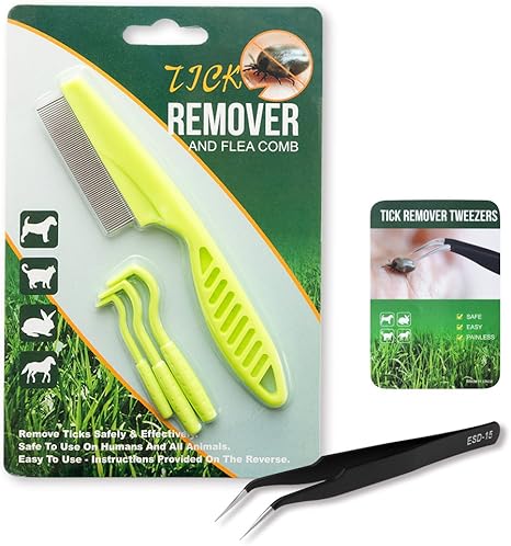 Bingpet Tick Remover Outil Set Pour Chiens Chats Et Les Humains 3 Lot De Tiques Removers 1 Lot De Peigne à Puces Et 1 Lot De Pince à épiler