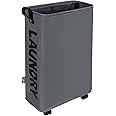 DOKEHOM Slim Laundry Basket with Leather Handle on Wheels (4 Colors), Foldable Corner Storage Bins, Collapsible Rolling Laund
