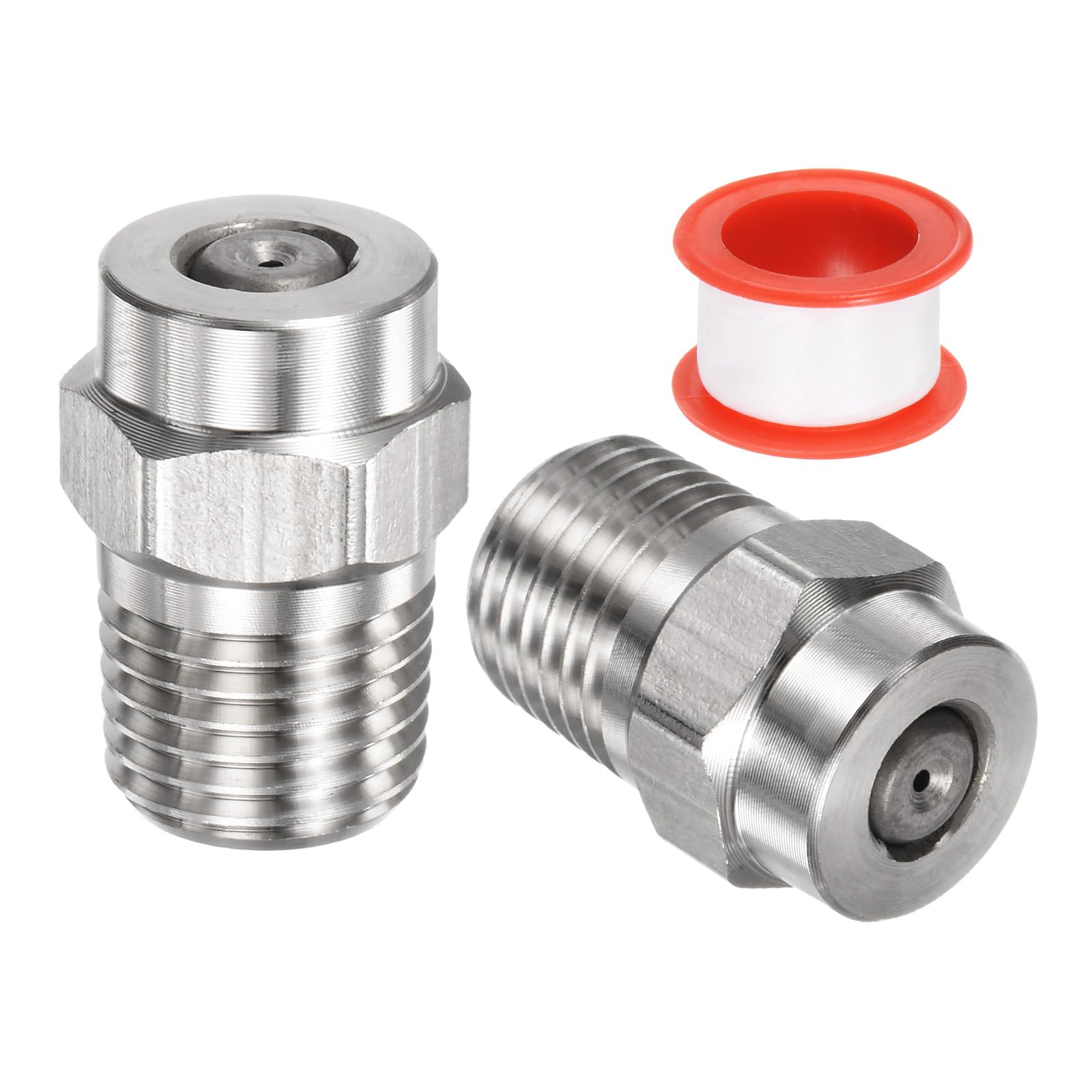 M METERXITY 2 Pack Surface Clean Tips - 0 Degree 1/4" NPT Male #00025 Pressure Washer Nozzles Cleaner Nozzle Replacement, Stainless Steel with Sealing Tape for Water Guns (0.977mm Orifice)