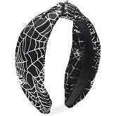 HIFANMM Halloween Headband for Women Girls, Silver Spider Web Hair Band Wide Top Knot Black Hair Accessories Non Slip Headband Funny Halloween Party Costume Cosplay Supplies Decoration