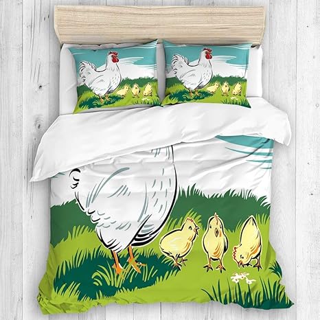 Amazon Dojofelpm 布団カバーセット 掛け布団カバーセット ボックスシーツ 枕カバー と草編の小さな赤ちゃんとひよこ漫画の動物の母の イラスト ファッション柄 ふわふわな ホテルふとんカバー 寝具カバーセット ダブル 190x210cm 寝具カバーセット オンライン通販