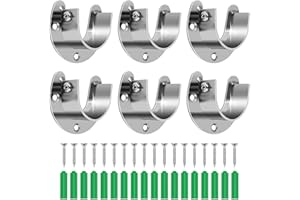 SIZIVIKI 6-Pack Stainless Steel Closet Rod Brackets, U-Shaped Heavy Duty Flange Sockets for 1-1/4 Inch Rods, Rust-Proof Closet Rod Holders with 18 Screws & Anchors | Wardrobe, Kitchen, Balcony