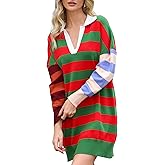 LifeShe Women's Striped Sweater Dress Long Sleeve V Neck Oversized Pullover Sweaters Fall Outfits