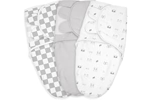 LYRICHOM BABY Baby Swaddle Sacks, 3-Pack Newborn Organic Cotton Swaddle Wrap, Adjustable Swaddling Blankets, Nursery Swaddling Essentials for Newborn 0-3 Months, Infant Shower Items Gift (Animals & Square)