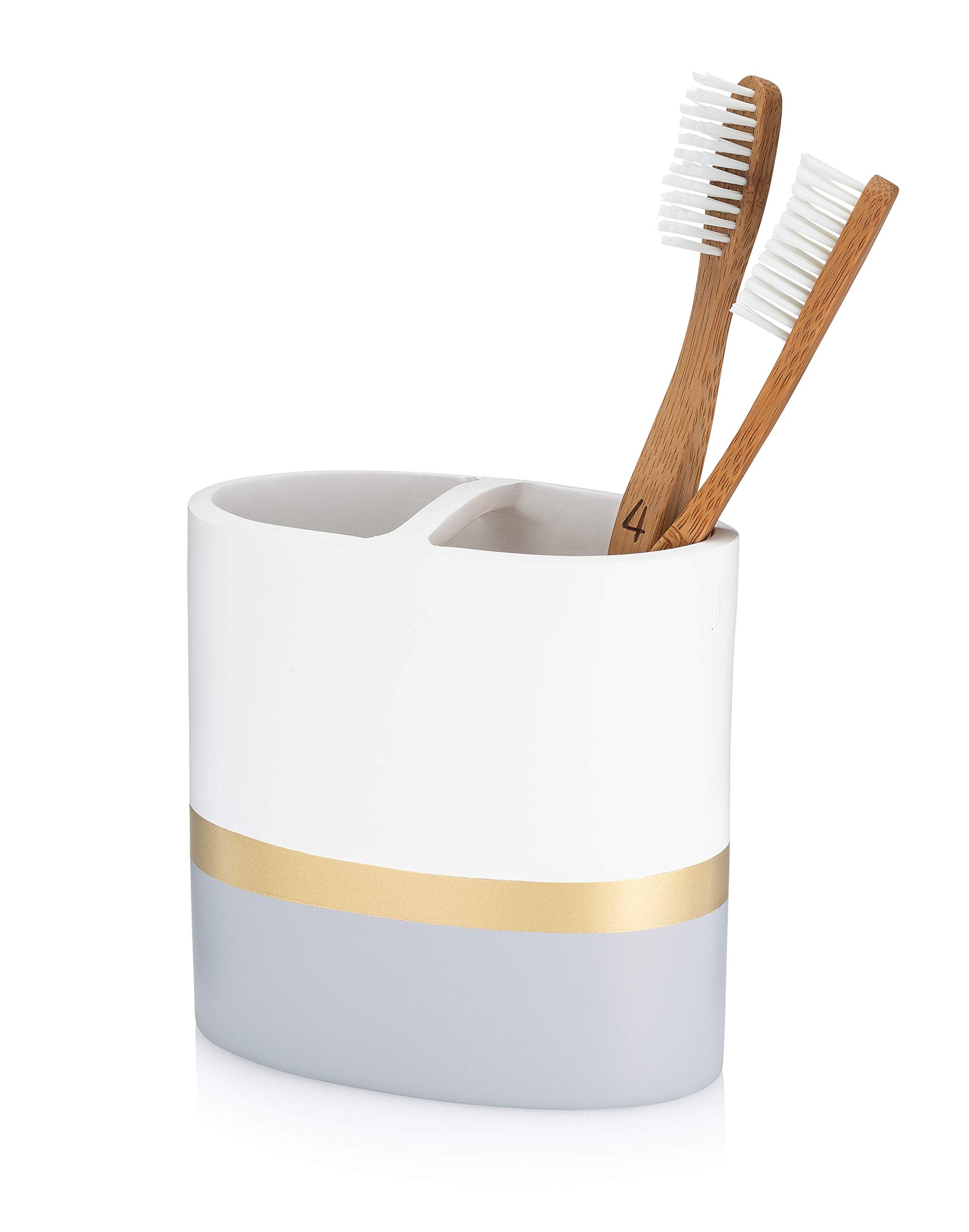 Essentra Home White and Gray with Gold Stripe Toothbrush Holder - Day & Night Collection