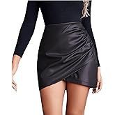 Milumia Women's High Waist Pu Leather Skirt Wrap Ruched Bodycon Mini Skirts