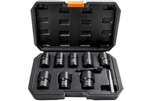 PANOVOS 9PCS Bolt Nut Screws Extractor Socket Set, Lug Nut Driver Set Remover Tools, 1/2" Drive Impact, Wheel Lock Removal Kit for Removing Damaged, Dead, Rusted, Rounded-Off Bolts, Nuts & Screws