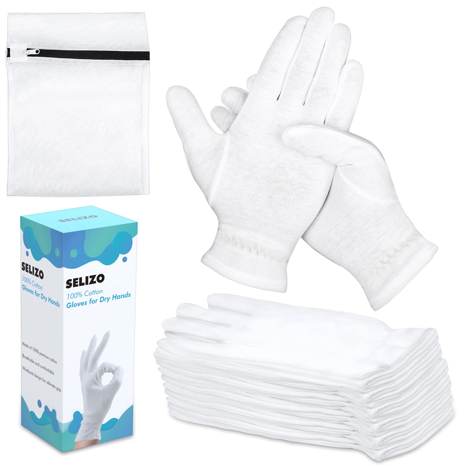 Photo 1 of 10 Pairs 100% Moisturizing Gloves for Dry Hands Overnight, Selizo 10 Pairs White Cotton Gloves for Women Eczema, Hand Moisturizer Sleeping Spa Gloves for Dry Hands Eczema