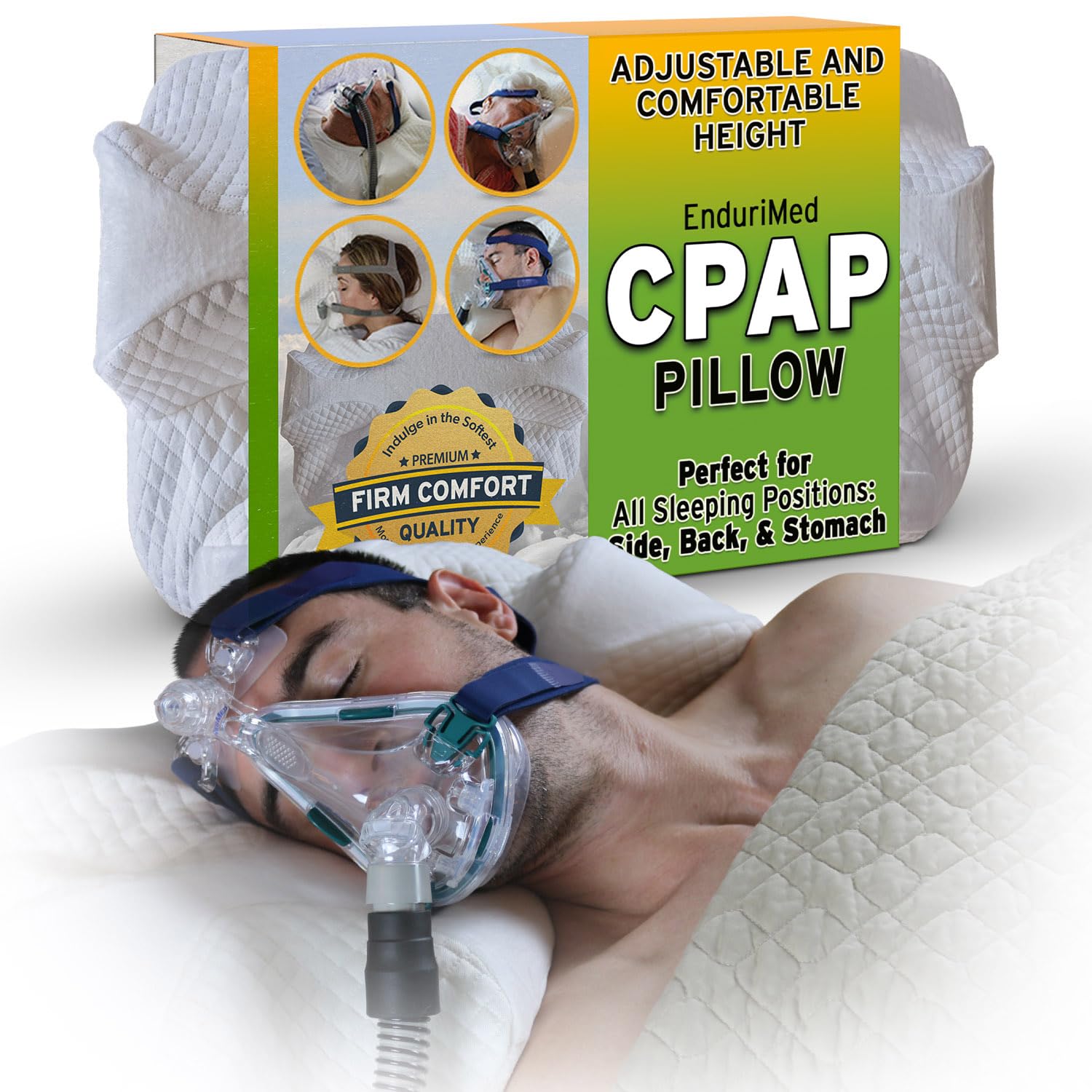 CPAP Pillow - New Memory Foam Contour Design Reduces Face & Nasal Mask Pressure, Air Leaks - 2 Head & Neck Rests for Max Comfort - CPAP, BiPAP & APAP Users - for Stomach, Back, and Side Sleepers