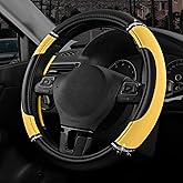 Road Comforts Leather Steering Wheel Cover - Made with PVC Leather - Anti-Slip, Universal Fit 14 1/2 inches to 15 inches - Yellow