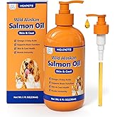 Wild Alaskan Salmon Oil for Dogs &amp; Cats, Fish Oil Omega 3 Supplements with EPA &amp; DHA for Skin &amp; Coat, Immune, Brain, Joint and Heart Health, Dog &amp; Cat Fish Oil Supplements with Pump- 8 oz