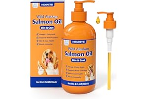 HEAPETS Wild Alaskan Salmon Oil for Dogs & Cats, Fish Oil Omega 3 Supplements with EPA & DHA for Skin & Coat, Immune, Brain, Joint and Heart Health, Dog & Cat Fish Oil Supplements with Pump- 8 oz