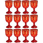 iplusmile 12Pcs Red Plastic Wine Glasses, Chinese Wedding Water Goblets, Stemmed Reusable Drinking Cup for 2026 New Year Reception Festive Party (40ml)