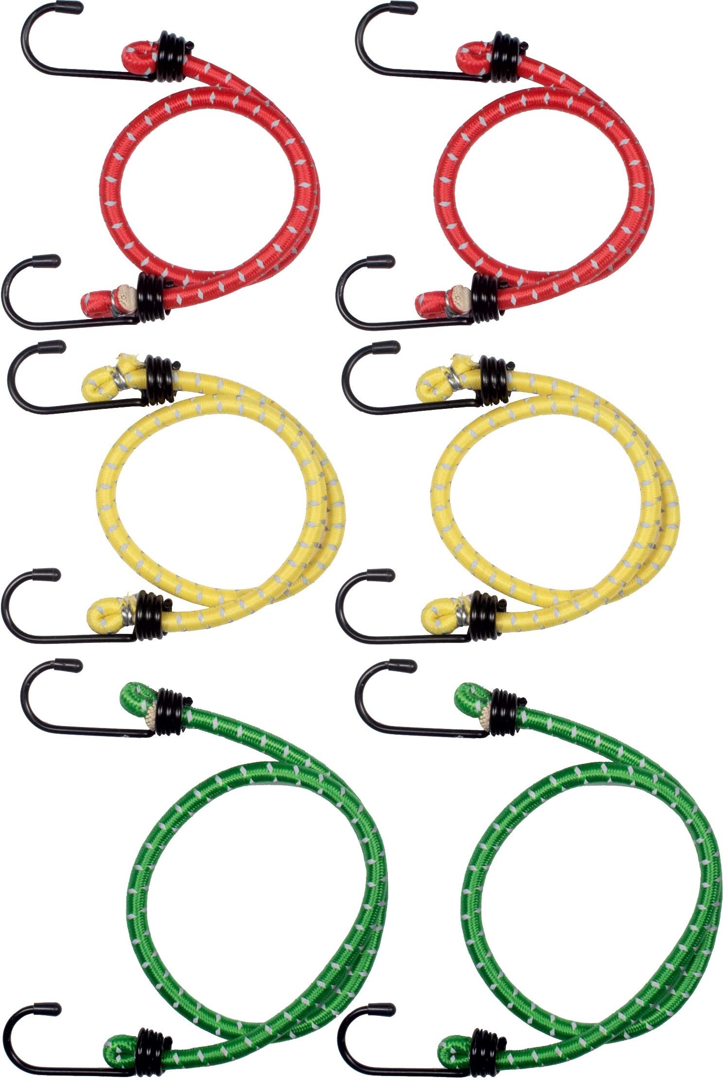 Connex Gepäckspanner-Set 6-teilig - 3 Längen: 60 cm, 80 cm & 100 cm - Bei Dunkelheit reflektierend - Dehnbar & reißfest - Für Ladesicherungen aller Art / Spanngummi mit 2 Haken / Expander / DY270676