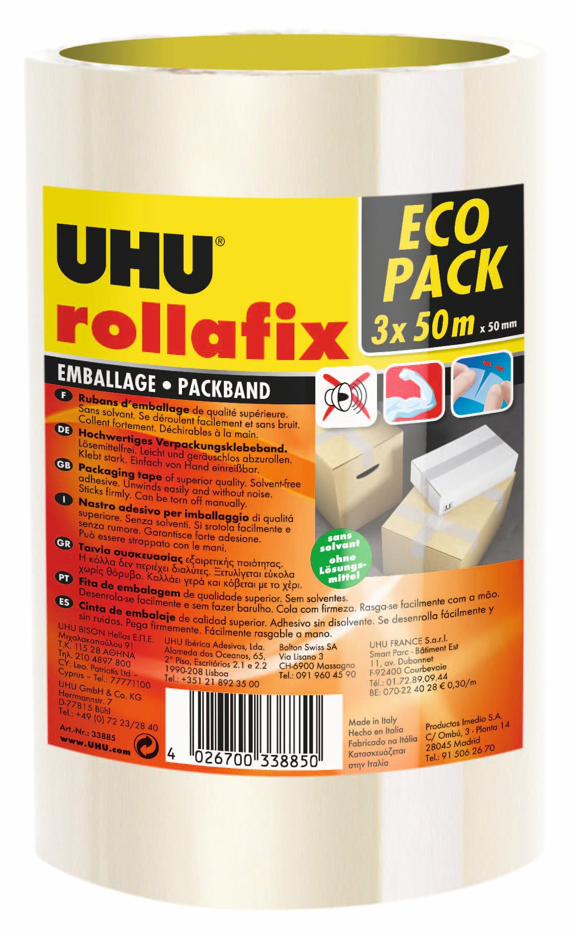 UHU Rollafix Packing Tape Packaging Tape Transparent 3 x 50 m