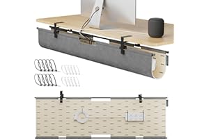 2-in-1 Under Desk Cable Management Tray & Privacy Panel, Dual-Sided Felt Cord Organizer to Hide Wires and Clutter, Desk Mount