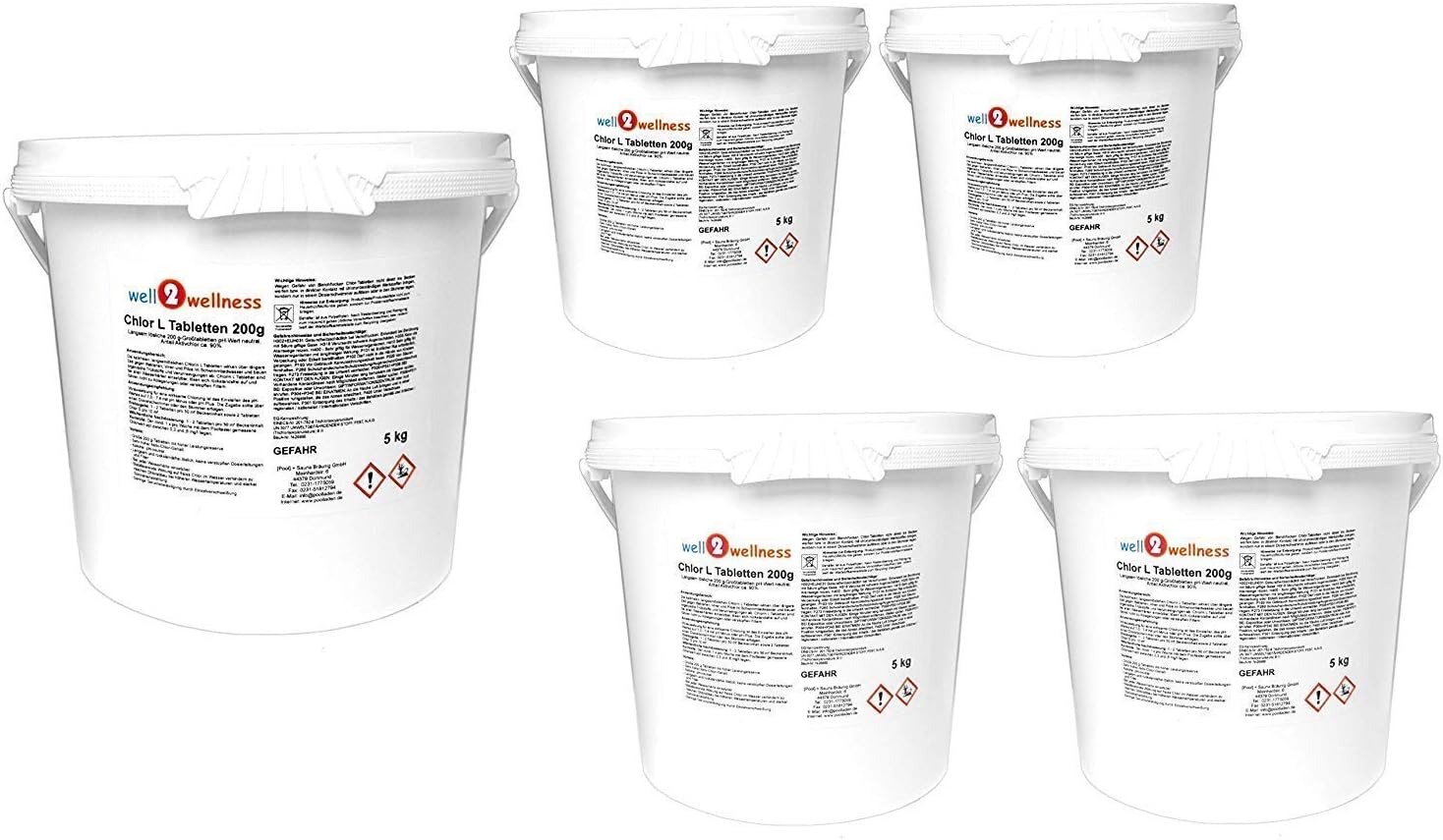 well2wellness Slow soluble chlorine tablets 'Chlorine L Tablets', 200 g with 90% active chlorine 25 kg (5 x 5 kg)