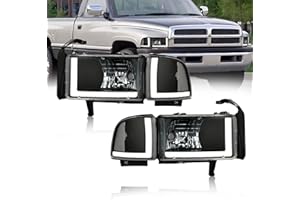 Fullux LED DRL Headlights Compatible with 1994-2001 Dodge Ram 1500/1994-2002 Dodge Ram 2500 3500(DON'T Fit SPORT & Ram VAN Models) Headlamp Clear Reflector Black Housing