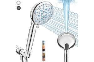 Veken Filtered Shower Head with Handheld, Adjustable 9 Spray Modes Rain Heads, Detachable High Pressure Rainfall Showerhead, 10 Layer Filters for Hard Water, and 70 Inchs Long Hose Extension (Chrome)