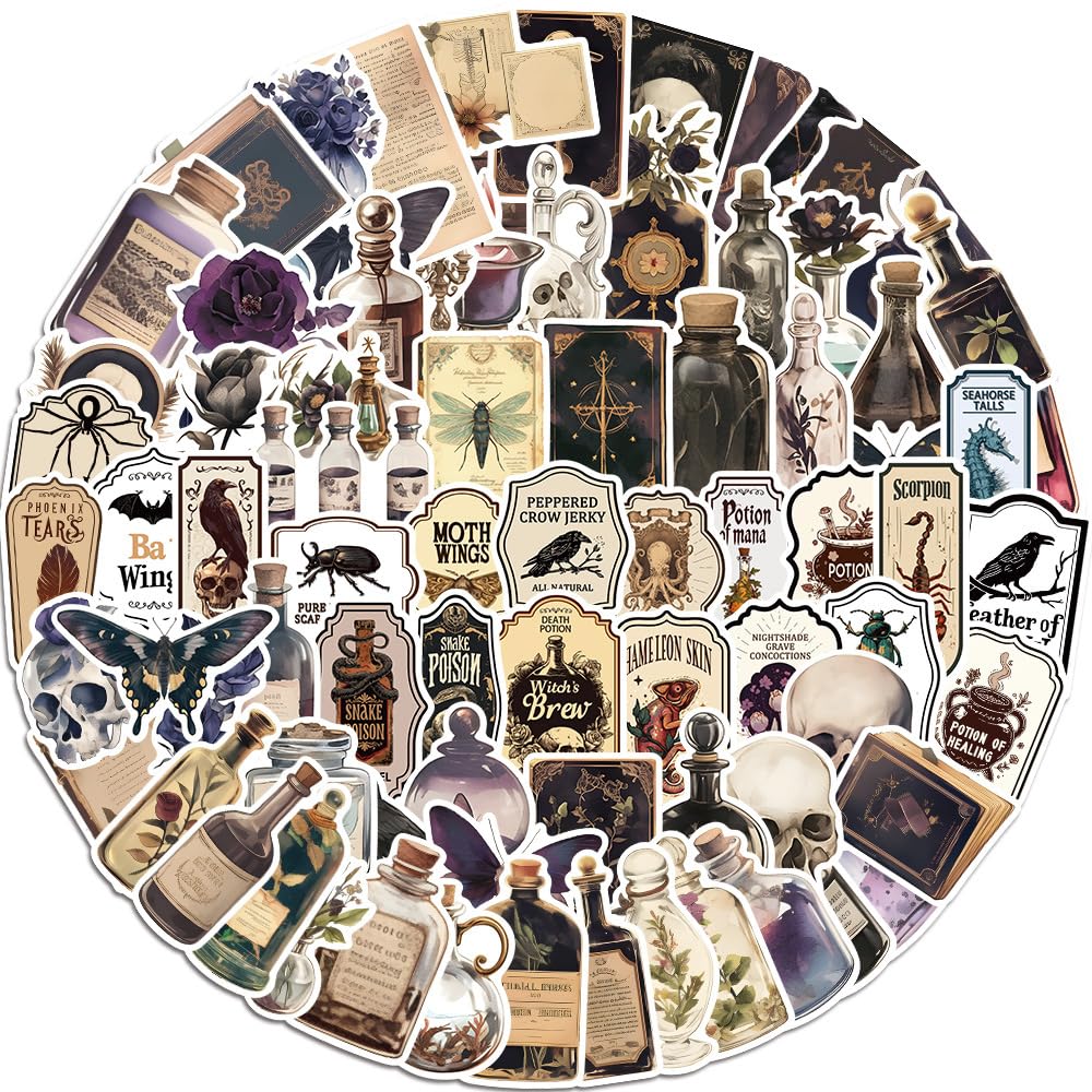 100 Pcs Potion Labels Stickers for Kids Teens Adults Boys Girls Gift,Dark Potion Bottle Stickers Pack for Laptop,Skateboard,Luggage,Car,Bike, Cup,Computer,Water Bottle Decor,Vinyl Waterproof Sticker
