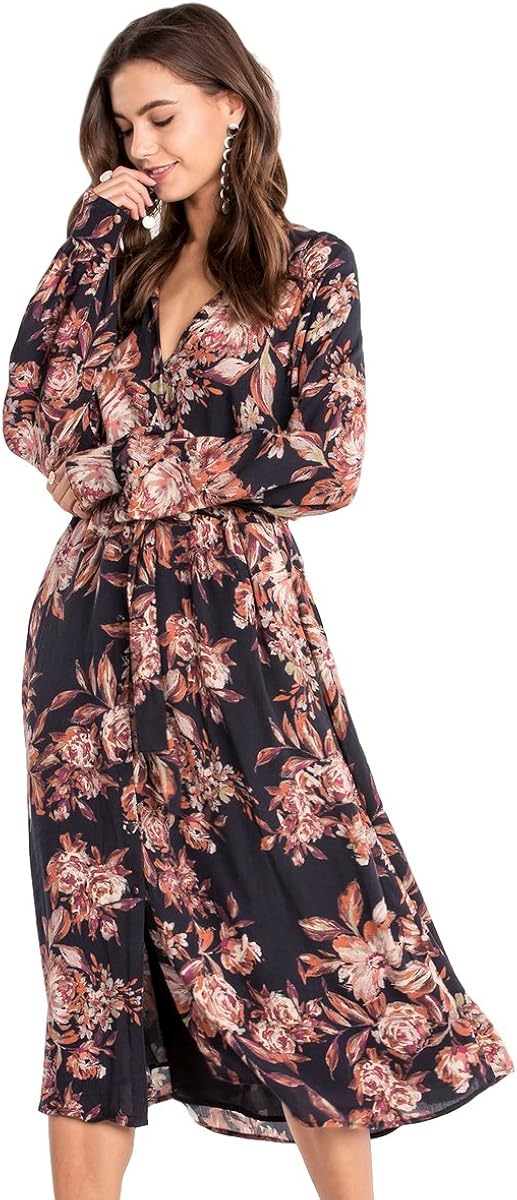 black long sleeve dress with flowers
