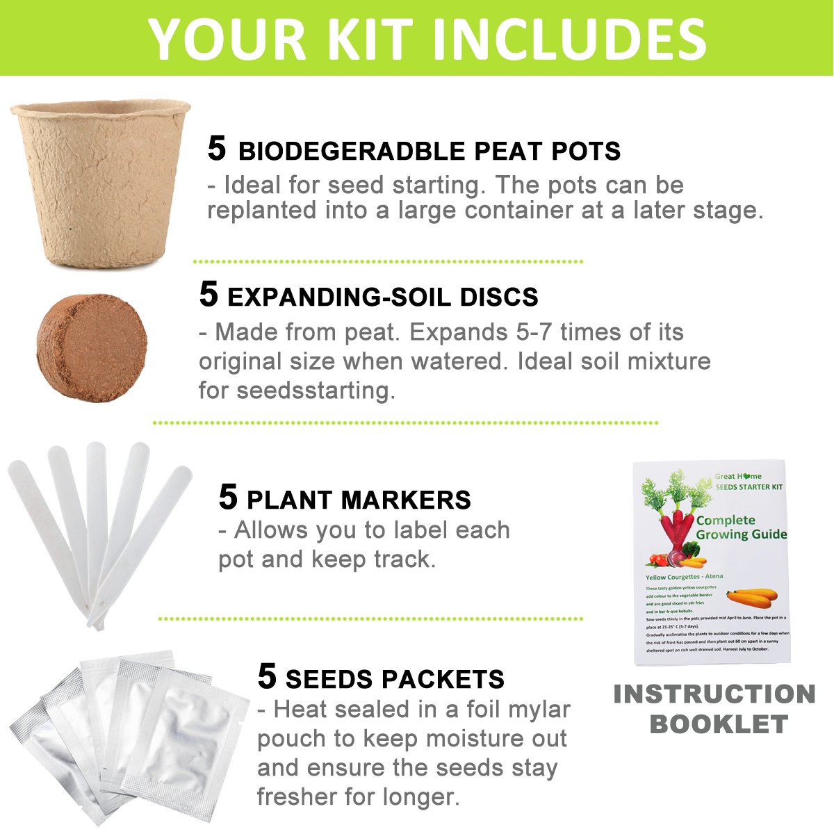 Vegetable Garden Seed Growing Starter Kit Indoor for Kids Easily Grow 5 Fresh Veggie Garden Kit Tomatoes,Purple Carrot,Rainbow Chard,Brussel Sprout Shipping from US