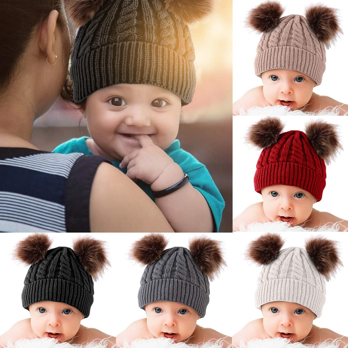 baby beanie with two pom poms