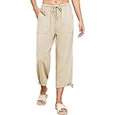 Famulily Womens Capri Pants High Waisted Wide Leg Lounge Linen Pant Drawstring Causal Palazzo Trousers with Pockets