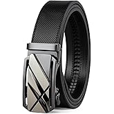 Drowsmen Leather ratchet belt 1 3/8" with Click Sliding Automatic Buckle, Adjustable belt Trim to Fit