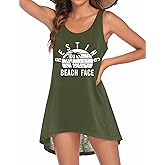 Ekouaer Women's Sleeveless Swimwear Coverups T-Shirt Beach Dress Tank Bikini Cover Up with Print