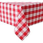 Hiasan Red and White Checkered Tablecloth Rectangle - Stain Resistant, Waterproof and Washable Plaid Table Cloth for Picnic, Holiday Dinner and Kitchen, 60 x 120 Inch