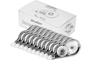 Dicatlon White Correction Tape 10 Pack, Easy Use Roller Applicator, Instant Dry, Jam Free PET Film, Smooth Precise Corrections for School, Office, Home