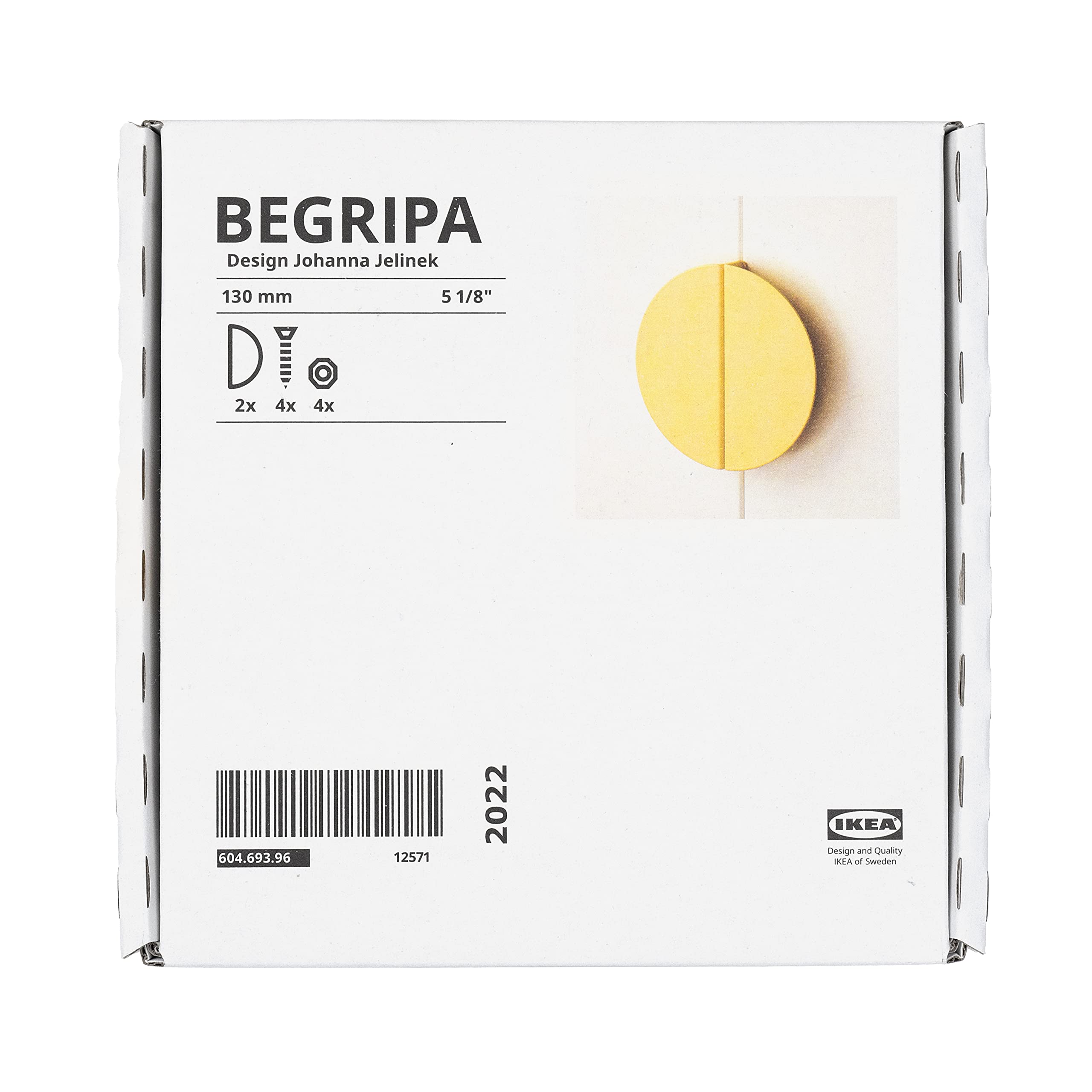 Ikea BEGRIPA Handles, Yellow, Half-Round, 130 Millimetres, 604.693.96 - Pack of 2