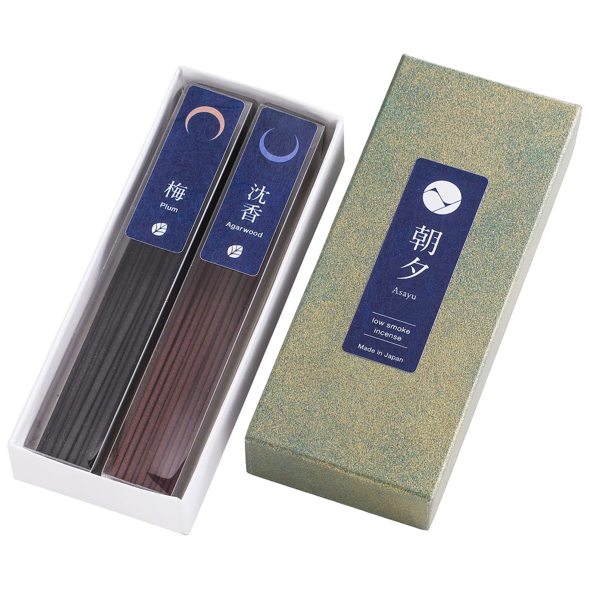 Asayu Japan Low Smoke Incense Sticks Set – Plum & Agarwood Nature Scent, Made in Japan, ca. 80 Sticks (40g), Natural Multipack for Relaxation & Wellness