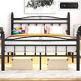Jenmit Full Size Bed Frame with Headboard,Metal Platform Bed Frame with Charging Station & LED Lights,12in Storage Space Under Bed, No Box Spring Needed, Noise Free, Easy Assembly, Black