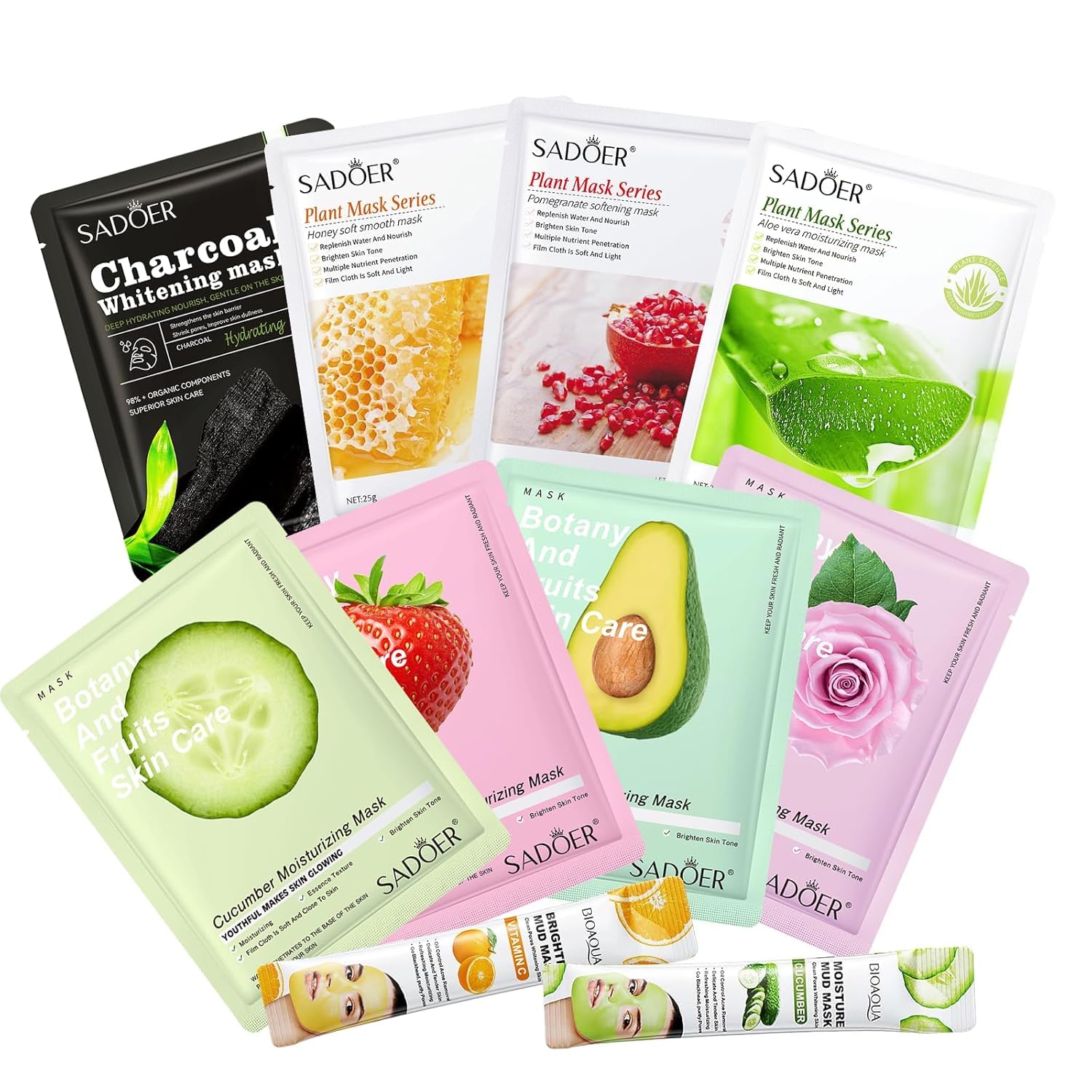 Face Mask Skincare Set, 10PCS Collagen Facial Sheet Mask Variety Pack, Hydrating Moisturizing Firming Face Masks for All Skin Types, Clean Beauty Gifts for Women Men, Daily Skincare Essentials