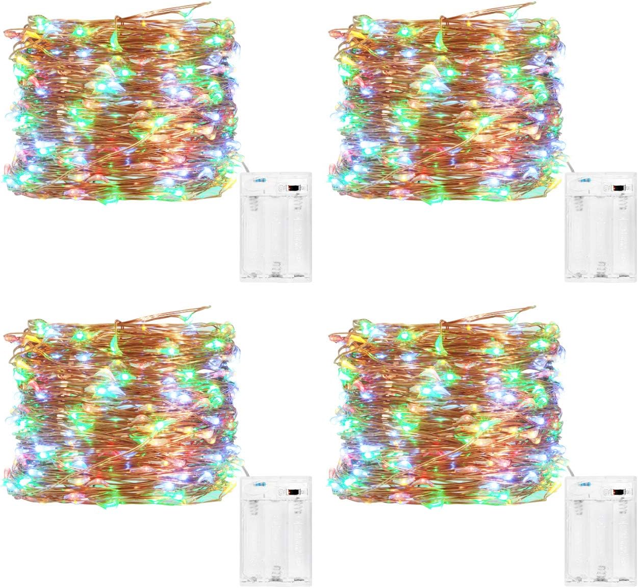 Kolpop Fairy Lights Battery Indoor [4 Pack], 5m 50 LED Copper Wire Battery Operated Micro String Lights for Xmas Bedroom Wedding Party Decoration (Multi Color)